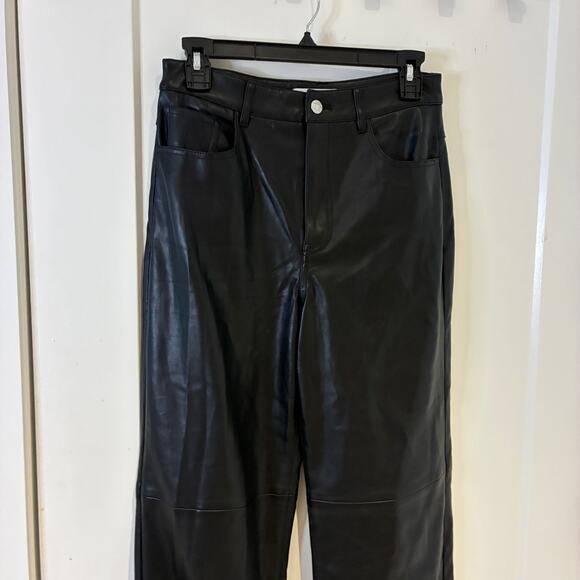 Mango Black Faux Leather Flared Trousers Sz 4 - Picture 6 of 15